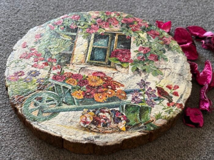 Misa Wooden Agate Allium Coaster- Flower Cart Découpage - Image 4