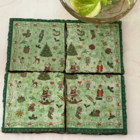Misa Wooden Agate Cornus Coasters- Green Christmas Design Découpage 4 IMG 7306
