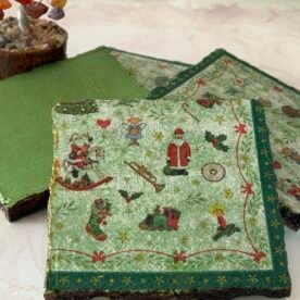 Misa Wooden Agate Cornus Coasters- Green Christmas Design Découpage 3 IMG 7309