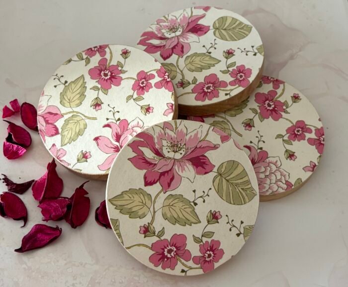 Misa Wooden Allium Coasters- Pink Floral Découpage