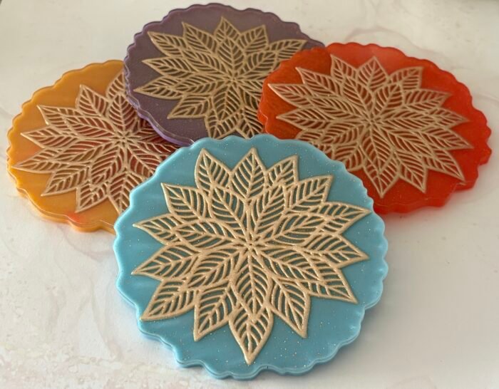 Misa Allium Agate Coasters/T-Lite Holder- Golden Flower in Resin