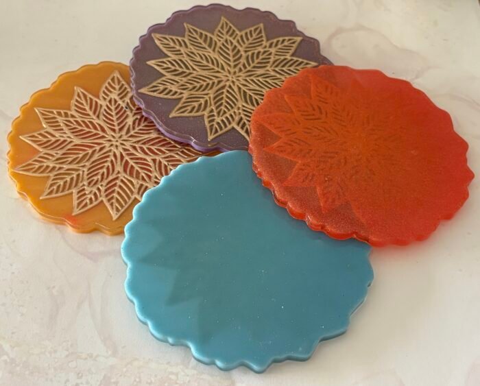 Misa Allium Agate Coasters/T-Lite Holder- Golden Flower in Resin - Image 2