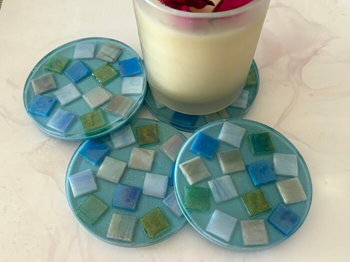 Misa Allium Coasters- Blue with Mosaic tiles