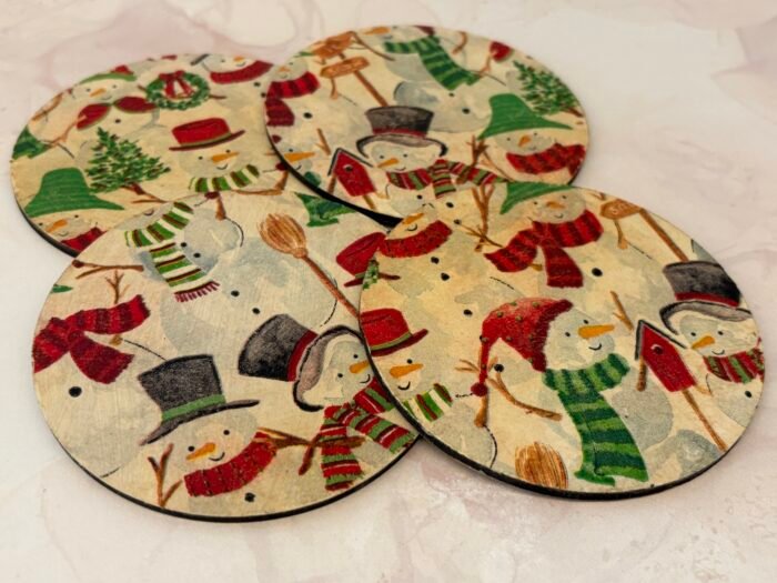 Misa Allium MDF Coasters- Snowmen Découpage - Image 3