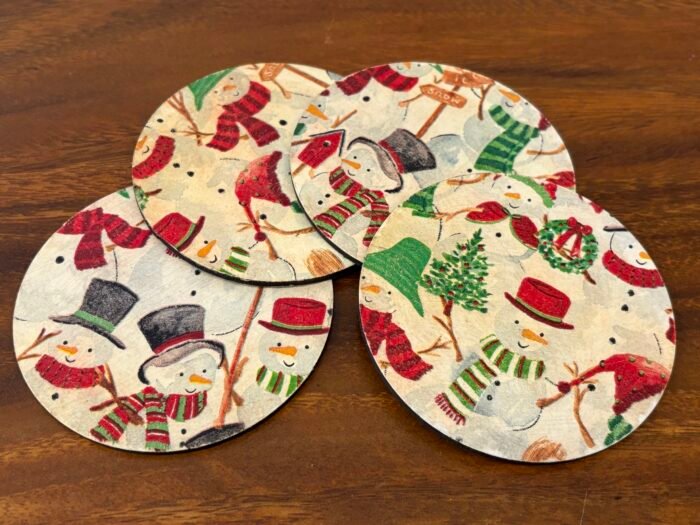 Misa Allium MDF Coasters- Snowmen Découpage