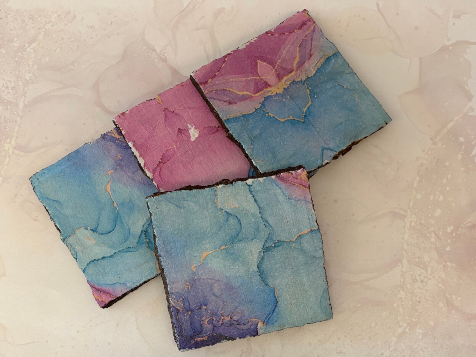 Misa Wooden Agate Cornus Coasters- Marble Effect (Pink, Blue, Purple) Découpage 7 Misa Wooden Agate Cornus Coasters- Marble Effect (Pink, Blue, Purple) Découpage - Image 6