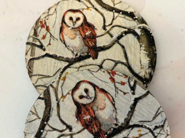Misa Allium MDF Coasters- Owls Découpage - Image 4