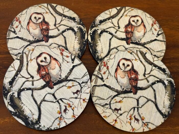 Misa Allium MDF Coasters- Owls Découpage