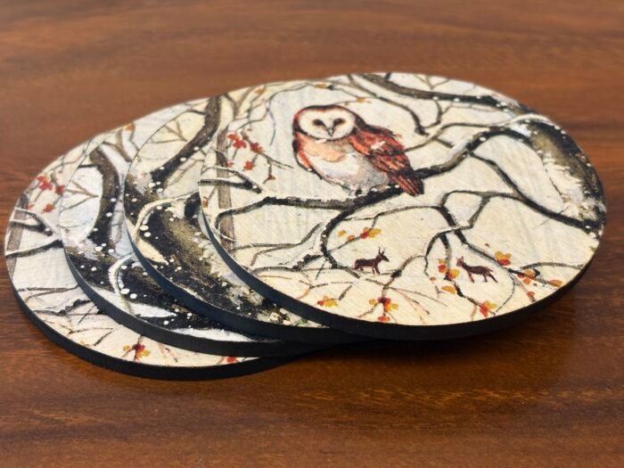 Misa Allium MDF Coasters- Owls Découpage - Image 2