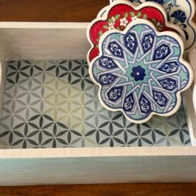 Misa Emerald Wooden Tray- Silver White with Geometric Découpage 6 IMG 7687