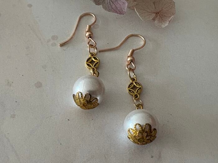 Misa Golden Bloom Pearl Drop Earrings - Image 3