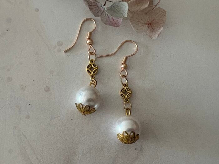 Misa Golden Bloom Pearl Drop Earrings - Image 2