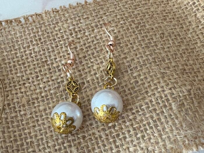 Misa Golden Bloom Pearl Drop Earrings