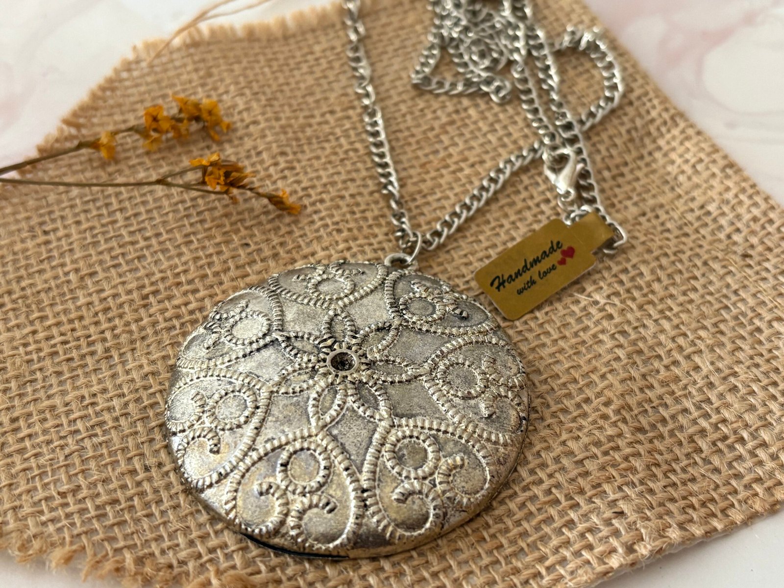 Misa Silver Lace Mandala Pendant Necklace 3 Misa Silver Lace Mandala Pendant Necklace - Image 2