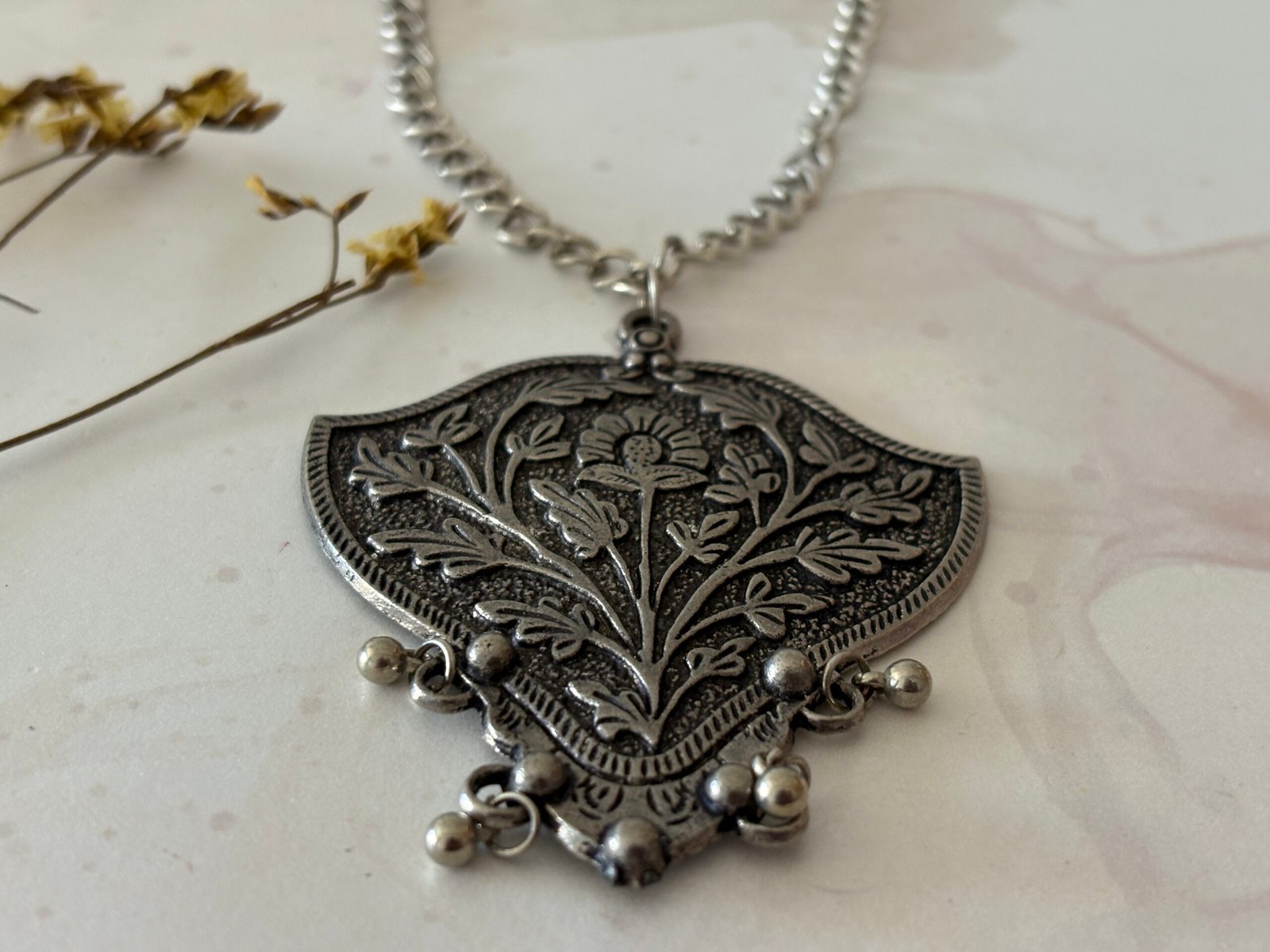Misa Antique Blossom Shield Pendant Necklace 4 IMG 0908 scaled